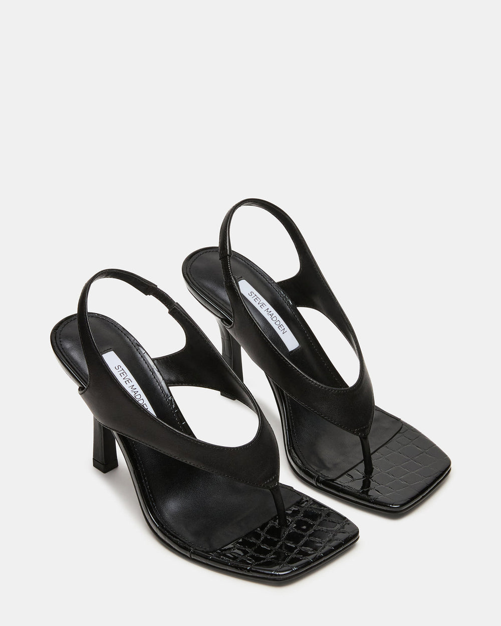 IMPROV Black Leather Square-Toe Thong Slingback Women's Heel | Steve Madden for Sale
