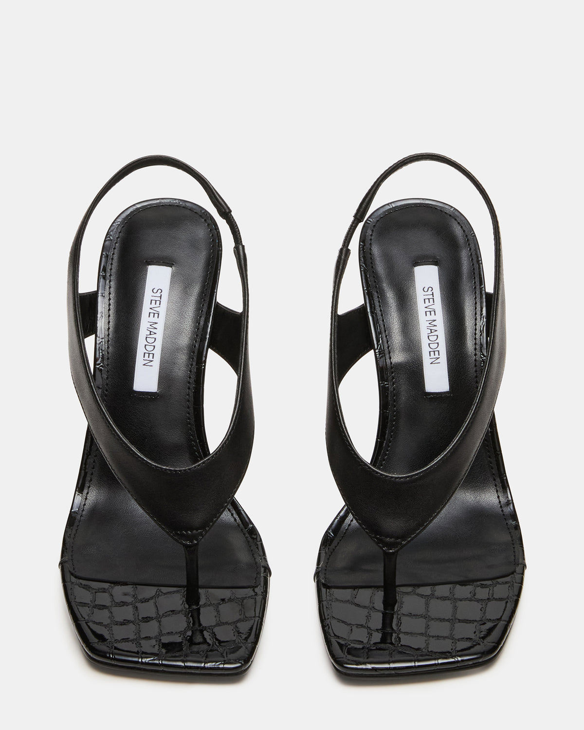 IMPROV Black Leather Square-Toe Thong Slingback Women's Heel | Steve Madden for Sale