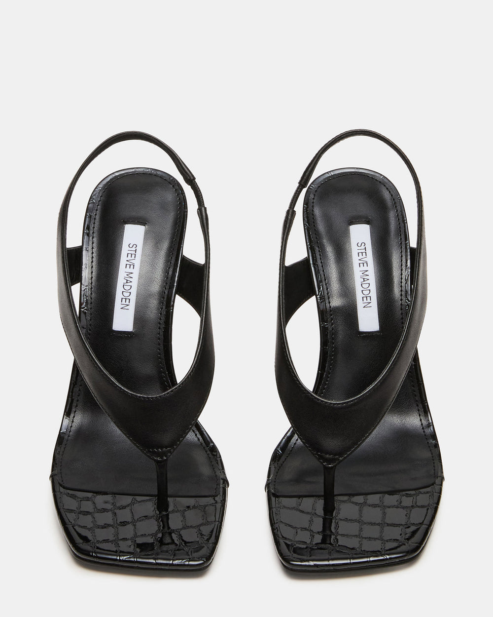 IMPROV Black Leather Square-Toe Thong Slingback Women's Heel | Steve Madden for Sale