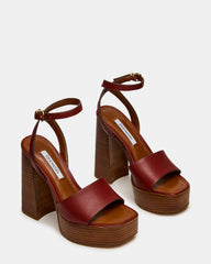 FLORIA Rust Leather Square-Toe Block Heel Platform Women's Heel | Steve Madden US