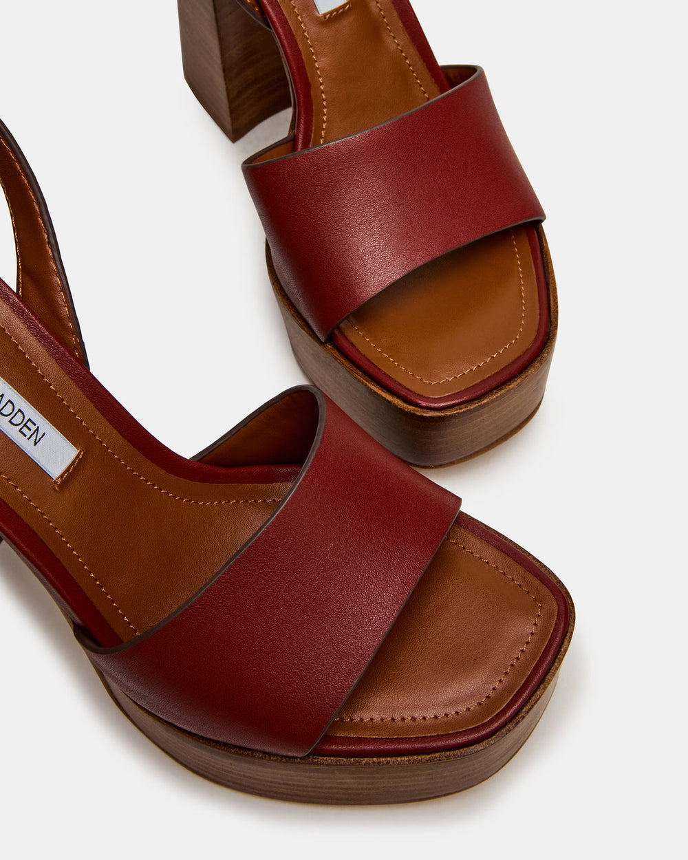 FLORIA Rust Leather Square-Toe Block Heel Platform Women's Heel | Steve Madden US
