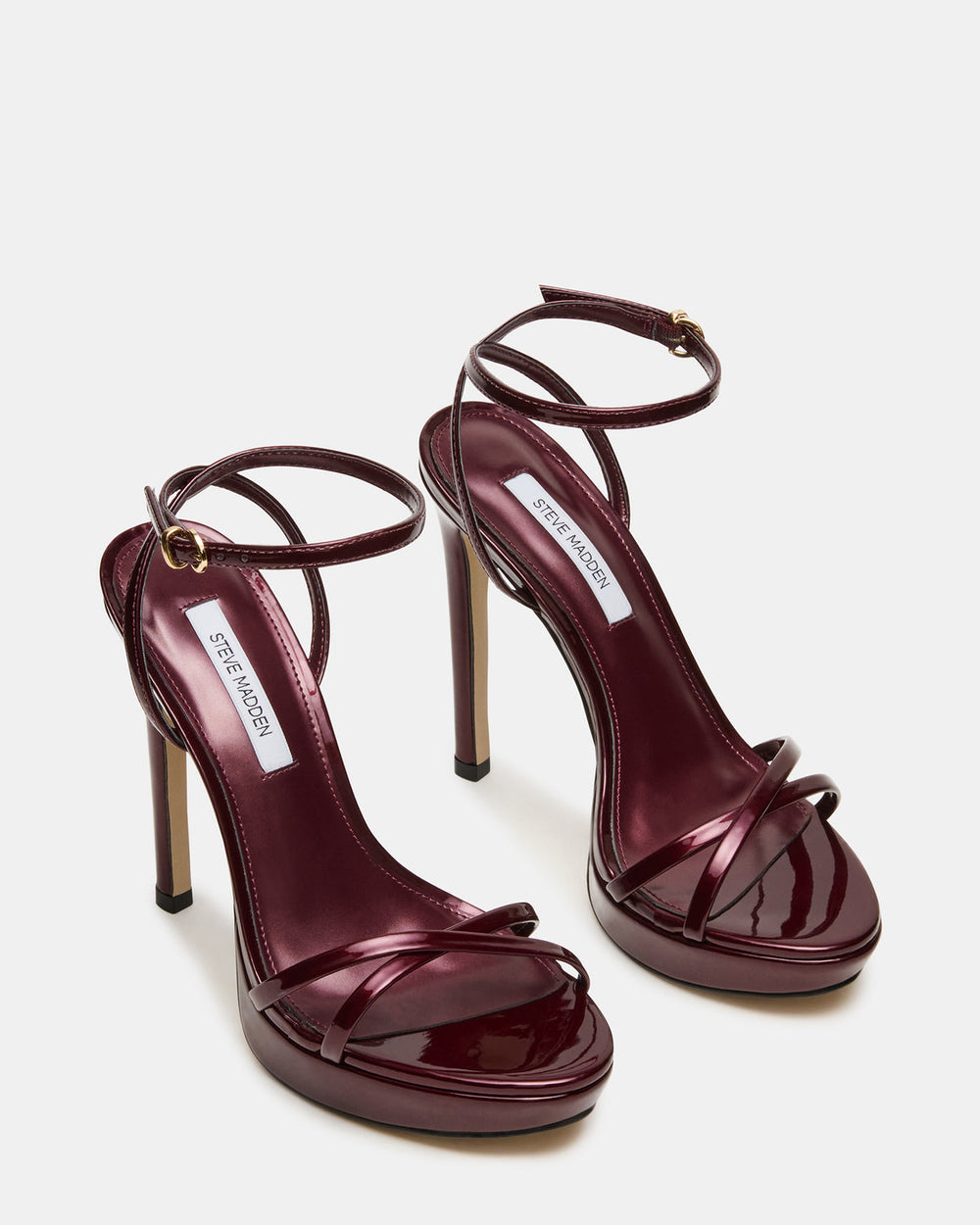 JUNI Cherry Pearl Criss Cross Stiletto Ankle Strap Women's Heel | Steve Madden Sale