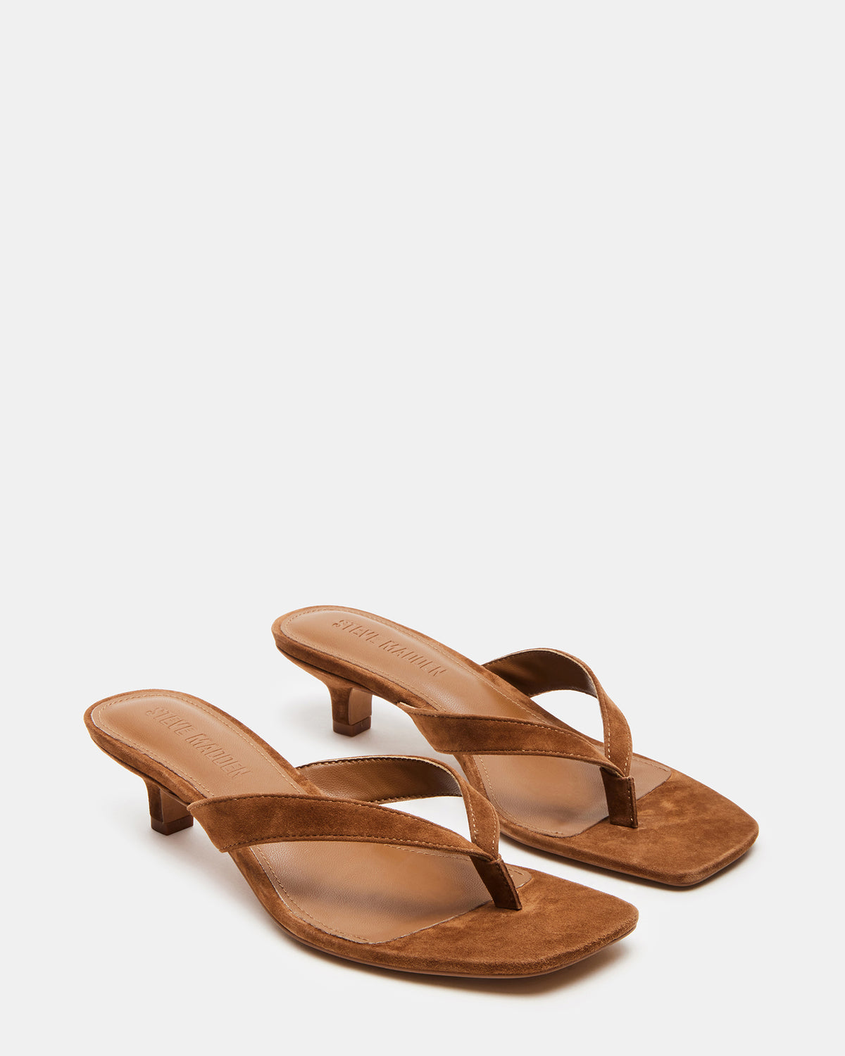 TRACIE Chestnut Suede Thong Strap Women's Kitten Heel | Steve Madden discount
