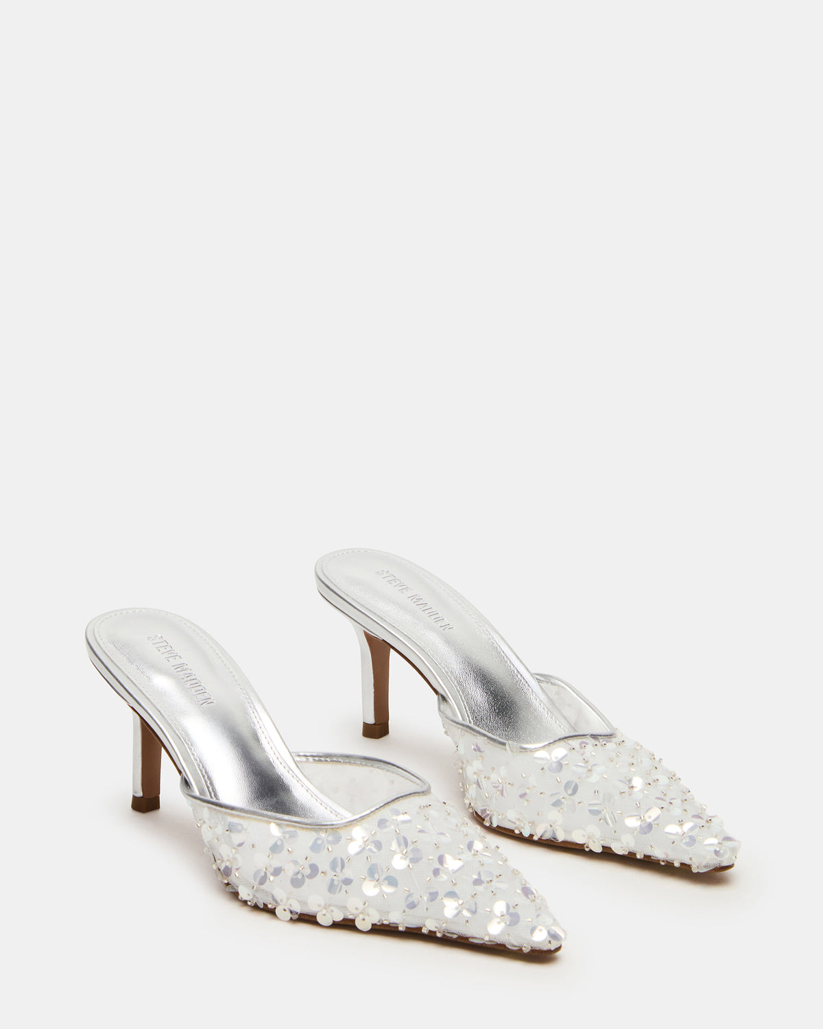 ALEXI Sequin Silver Pointed-Toe Mule Women's Heel | Steve Madden outlet