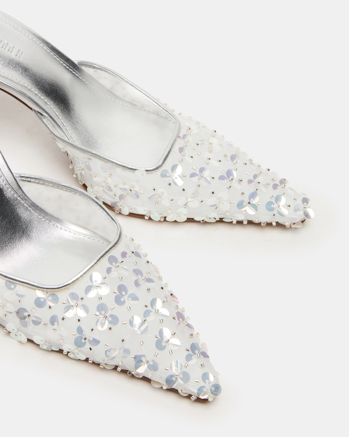 ALEXI Sequin Silver Pointed-Toe Mule Women's Heel | Steve Madden outlet