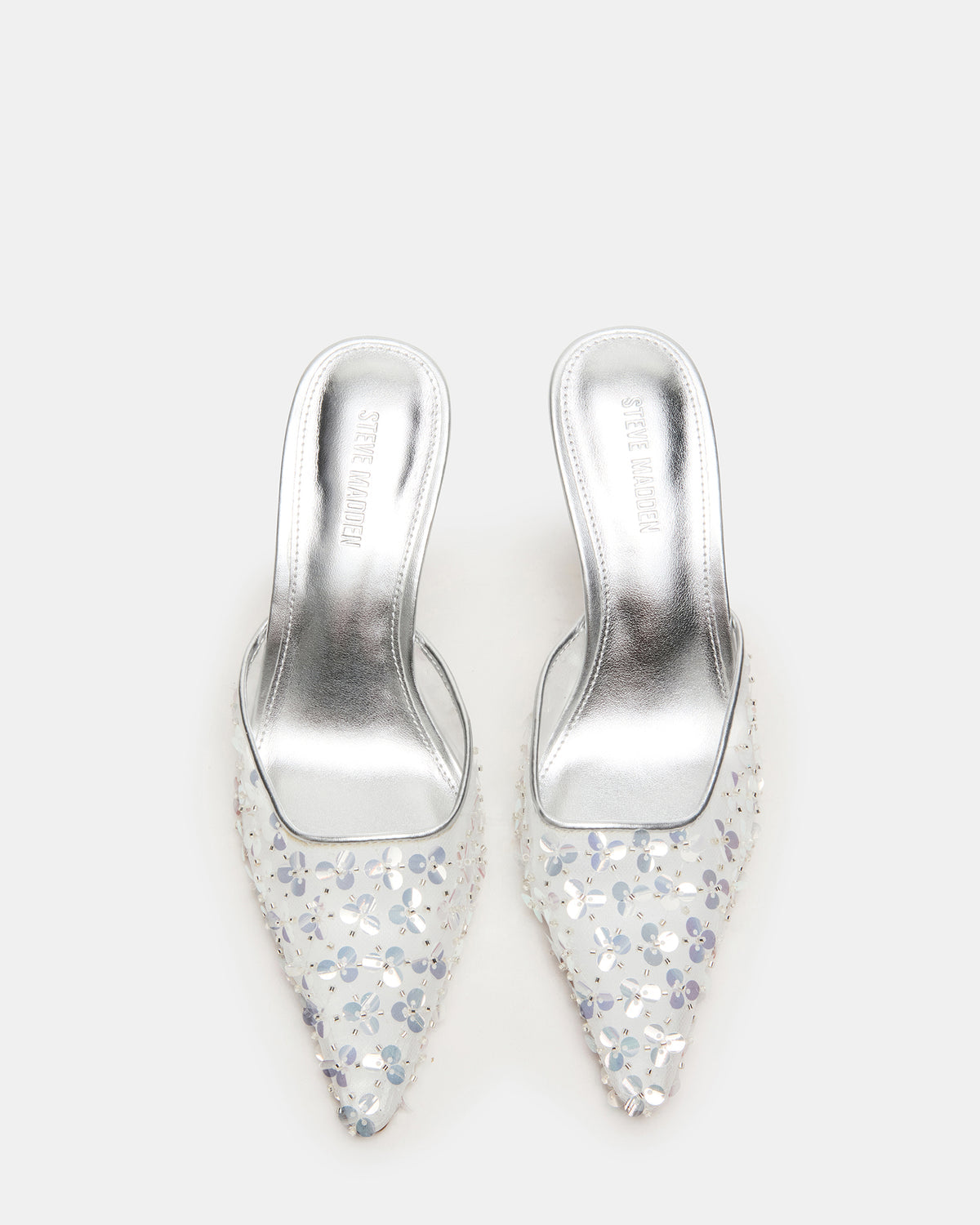 ALEXI Sequin Silver Pointed-Toe Mule Women's Heel | Steve Madden outlet