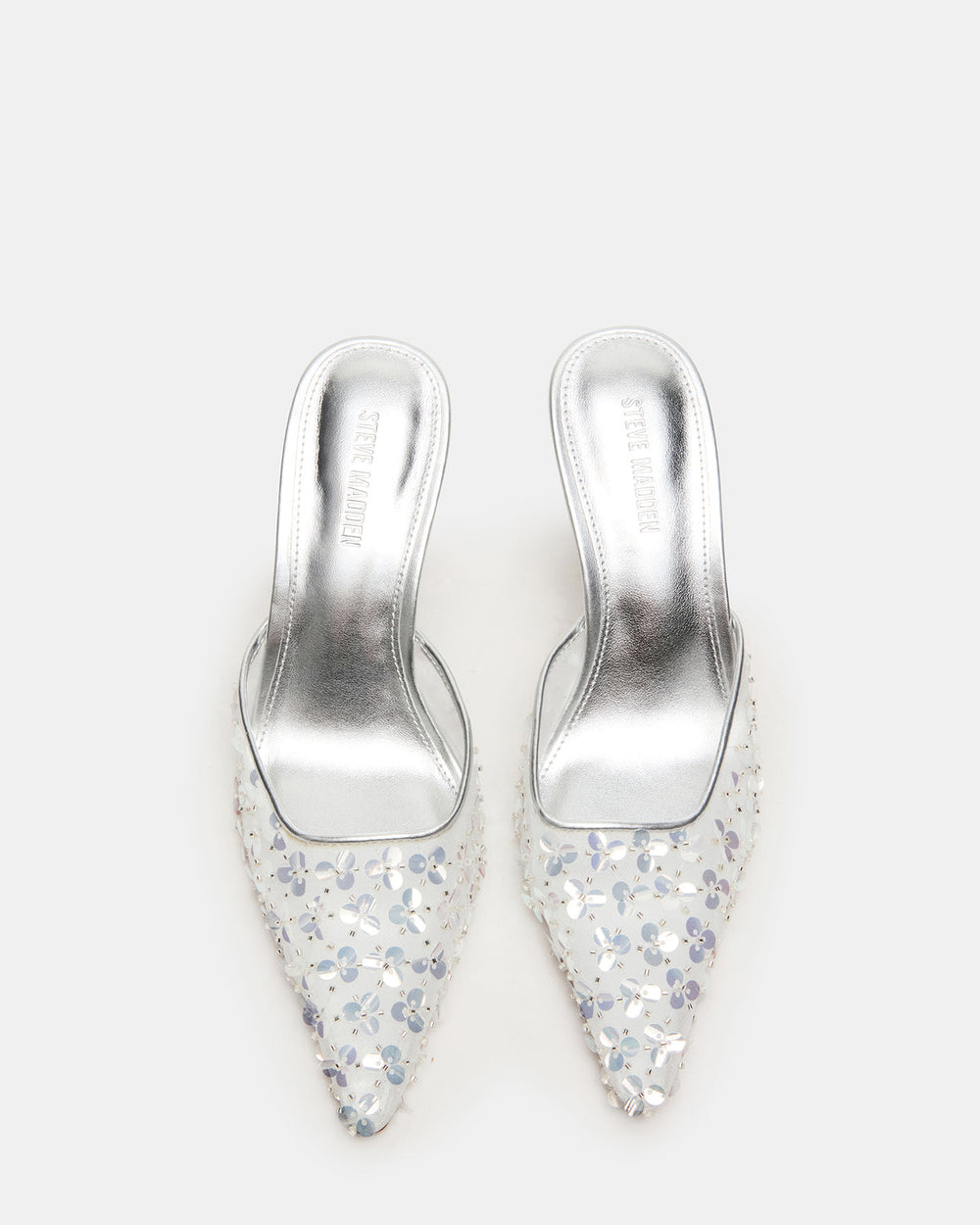 ALEXI Sequin Silver Pointed-Toe Mule Women's Heel | Steve Madden outlet