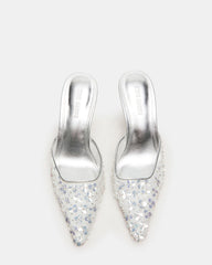ALEXI Sequin Silver Pointed-Toe Mule Women's Heel | Steve Madden outlet