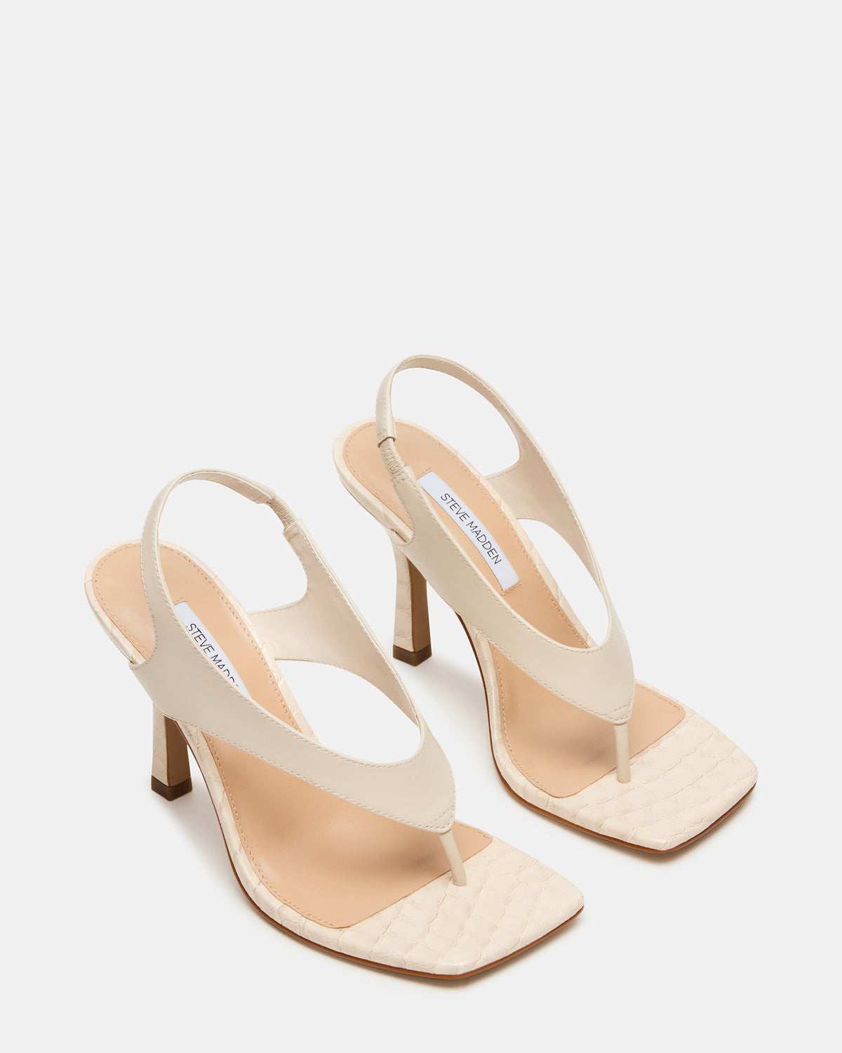 IMPROV Bone Leather Square-Toe Thong Slingback Women's Heel | Steve Madden Sale