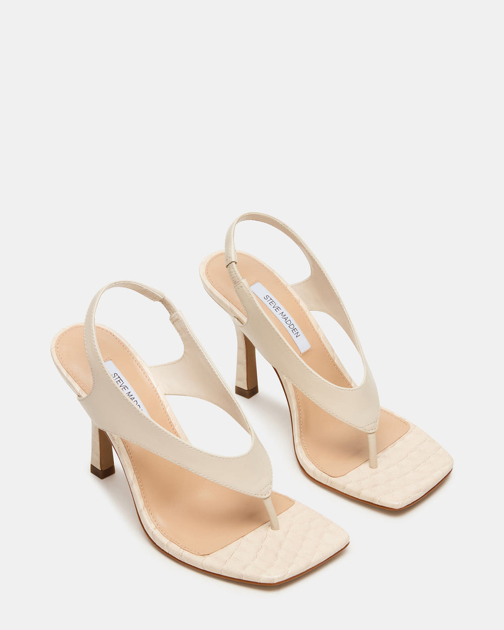 IMPROV Bone Leather Square-Toe Thong Slingback Women's Heel | Steve Madden Sale