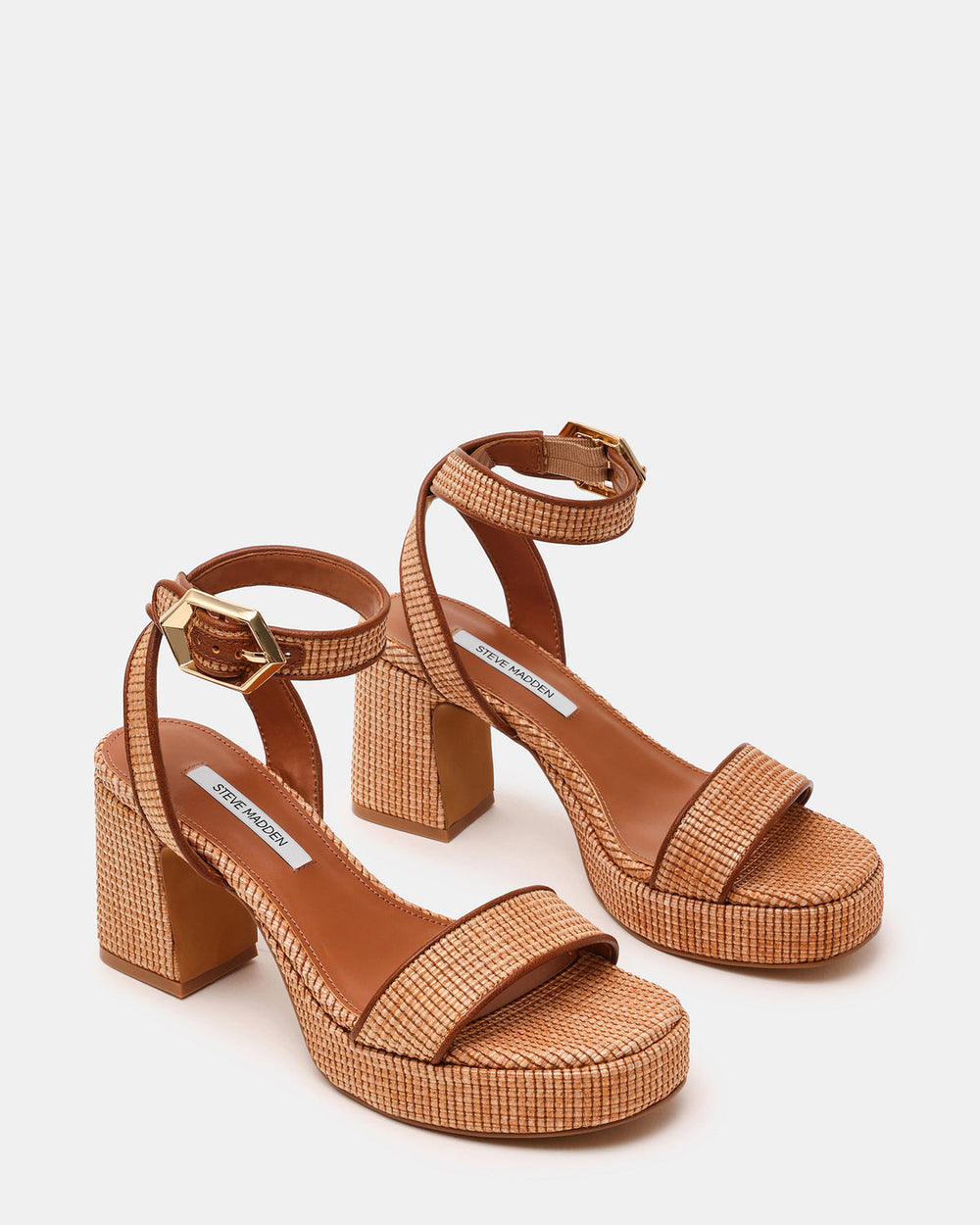 ELIDA Raffia Ankle Strap Platform Women's Block Heel | Steve Madden on Sale