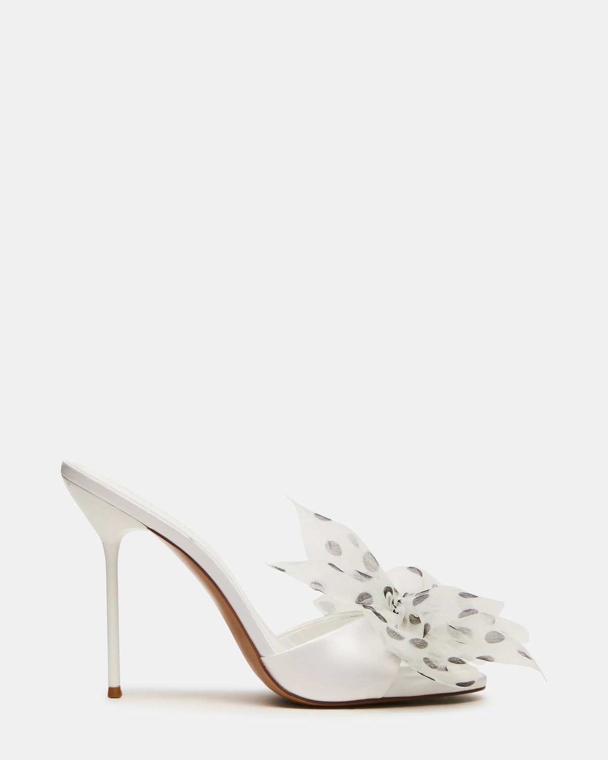 DAVINA Tulle White/Black Polka Dot Rounded Open-Toe Mule Stiletto Women's Heel | Steve Madden discount