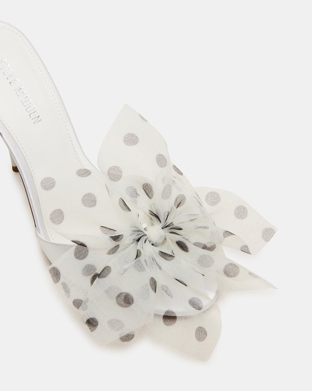 DAVINA Tulle White/Black Polka Dot Rounded Open-Toe Mule Stiletto Women's Heel | Steve Madden discount
