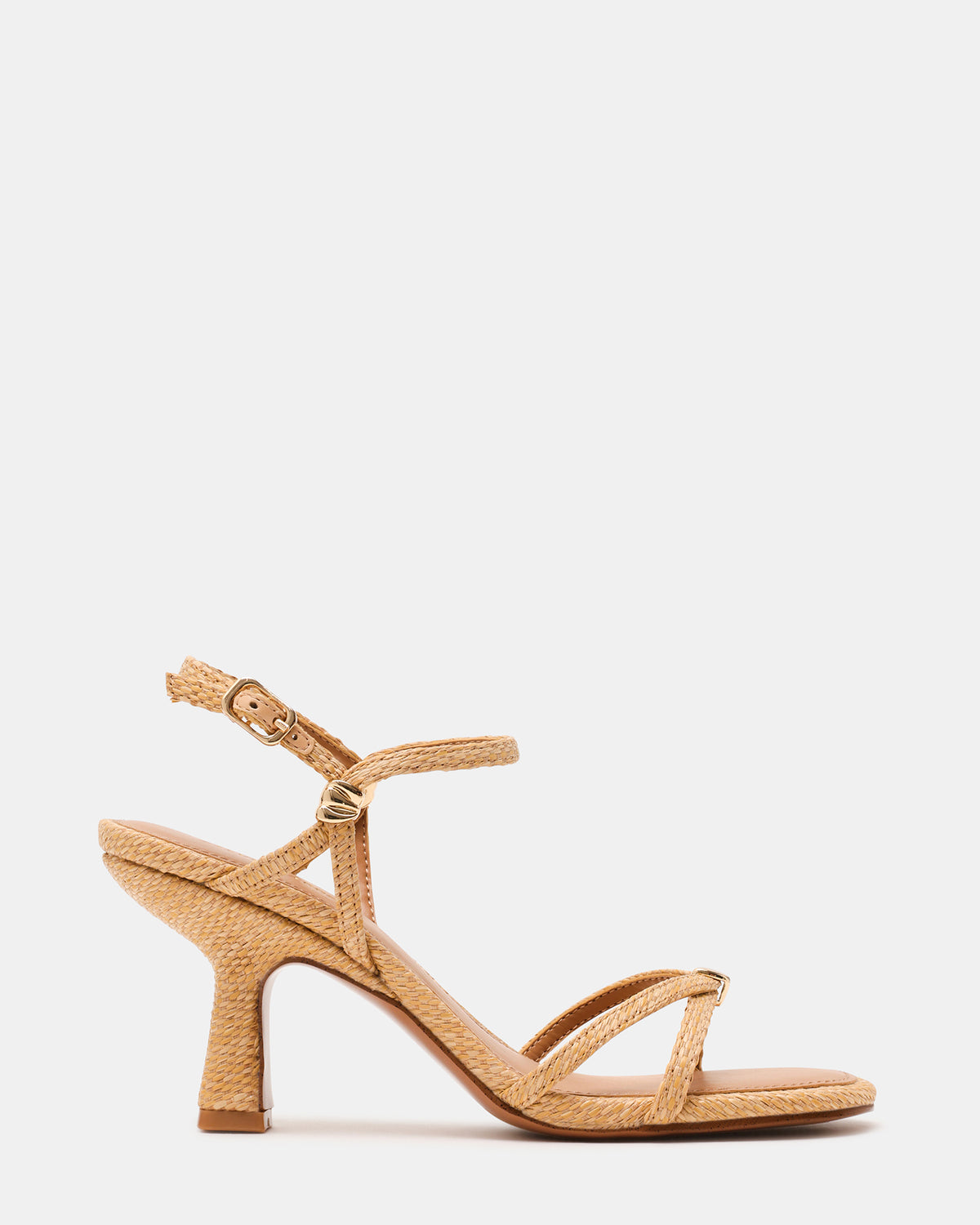 POSY Raffia Gold-Detail Strappy Square-Toe Women's Heel | Steve Madden outlet