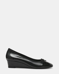 KLUTZY Black Patent Ballet Wedge Bow Round-Toe Women's Heel | Steve Madden Sale