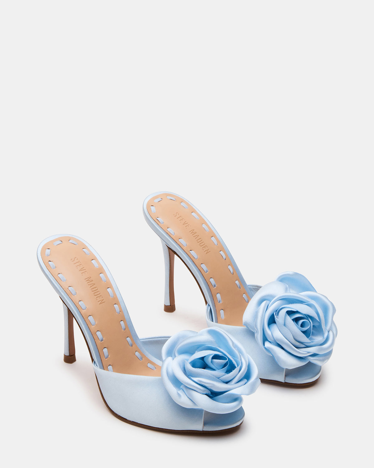 PRIYA Flower Blue Satin Mule Women's Heel | Steve Madden for Sale