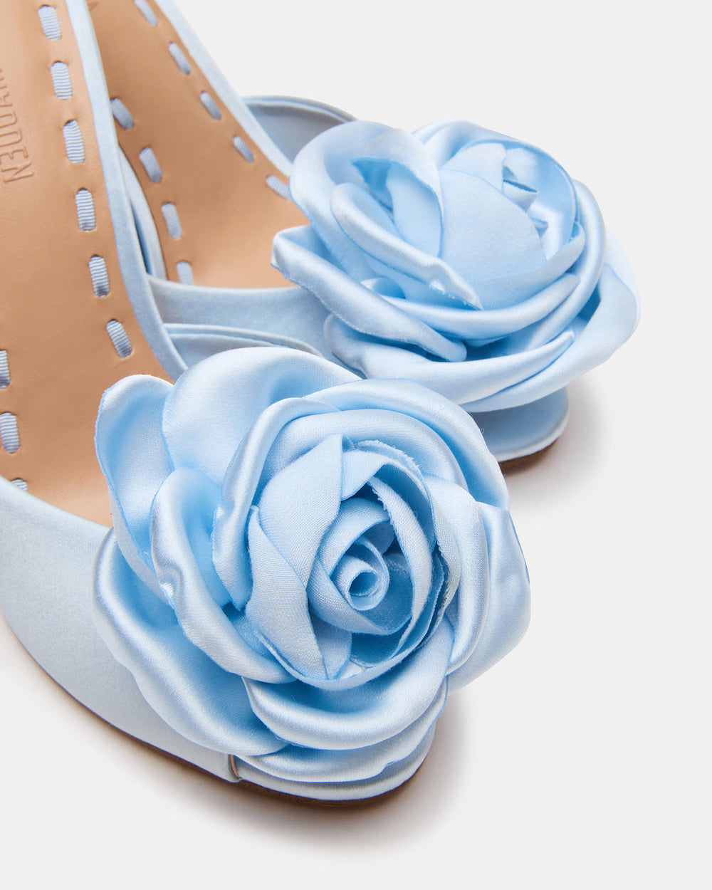 PRIYA Flower Blue Satin Mule Women's Heel | Steve Madden for Sale