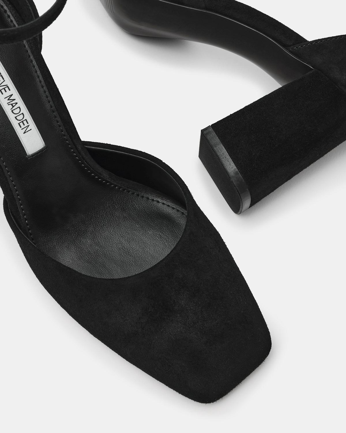 HARTLYN Black Suede Square-Toe Block Heel Ankle Strap Women's Heel | Steve Madden on Sale