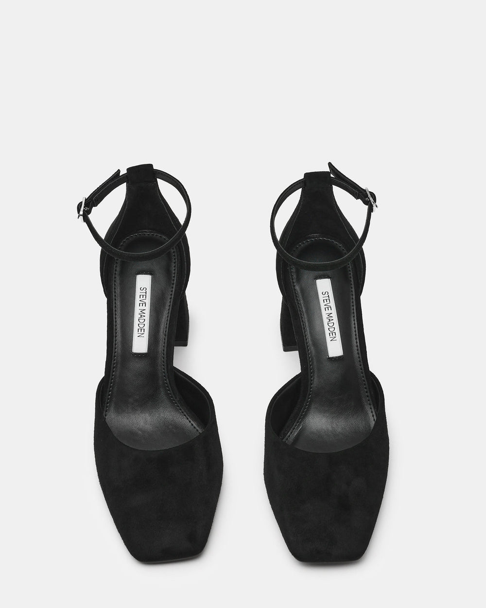 HARTLYN Black Suede Square-Toe Block Heel Ankle Strap Women's Heel | Steve Madden on Sale