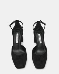 HARTLYN Black Suede Square-Toe Block Heel Ankle Strap Women's Heel | Steve Madden on Sale