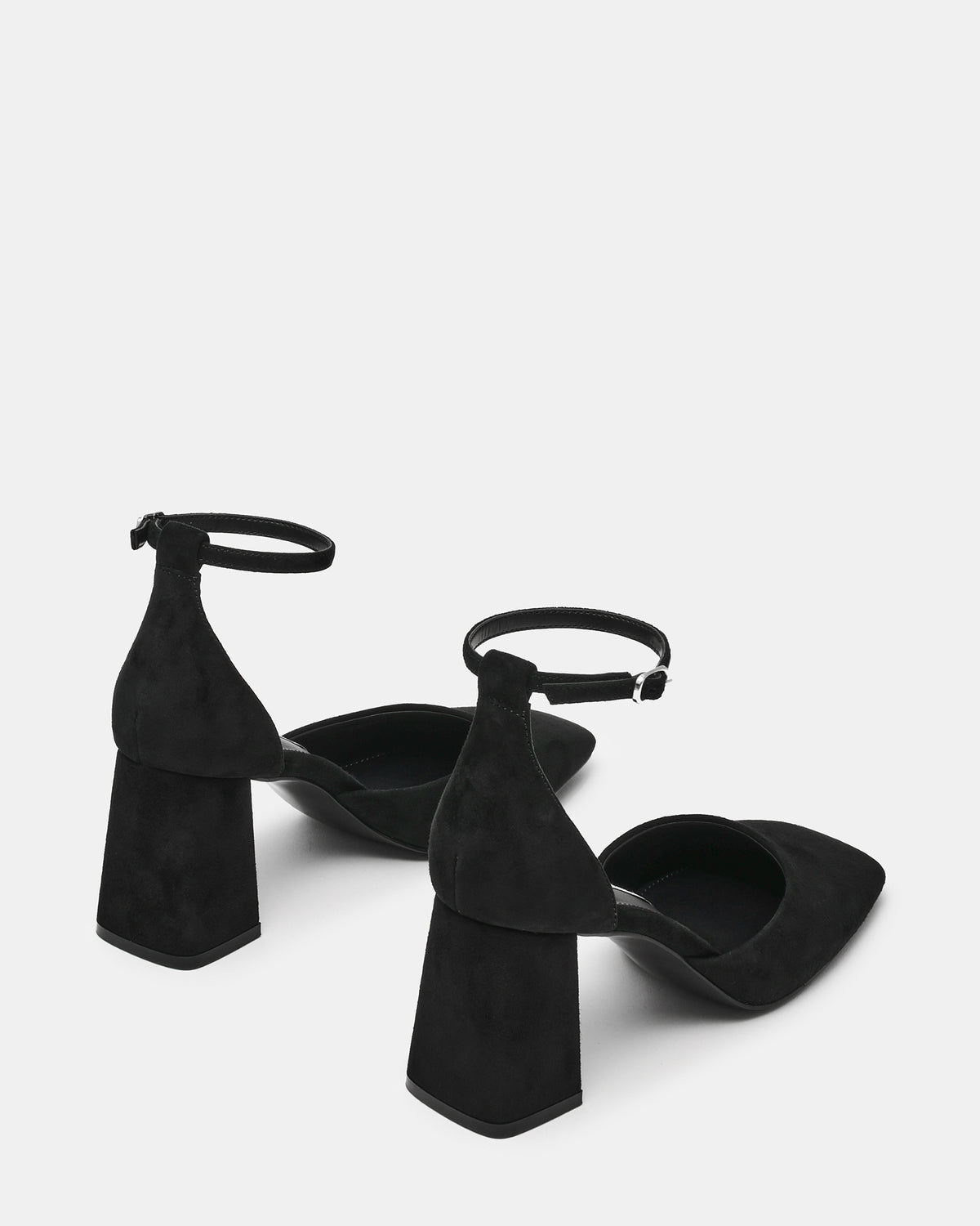 HARTLYN Black Suede Square-Toe Block Heel Ankle Strap Women's Heel | Steve Madden on Sale