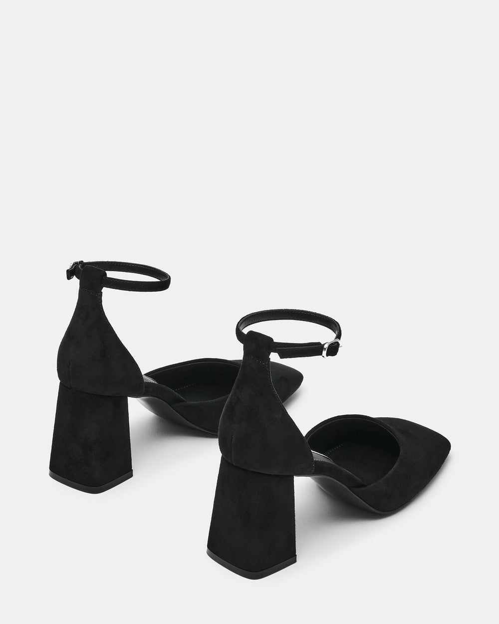 HARTLYN Black Suede Square-Toe Block Heel Ankle Strap Women's Heel | Steve Madden on Sale
