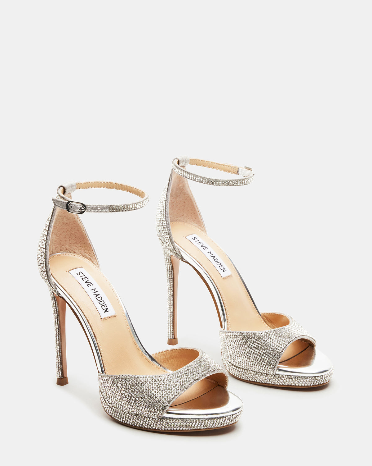 WILEY Silver Rhinestones Open Toe Stiletto Heel | Women's Heels | Steve Madden near me