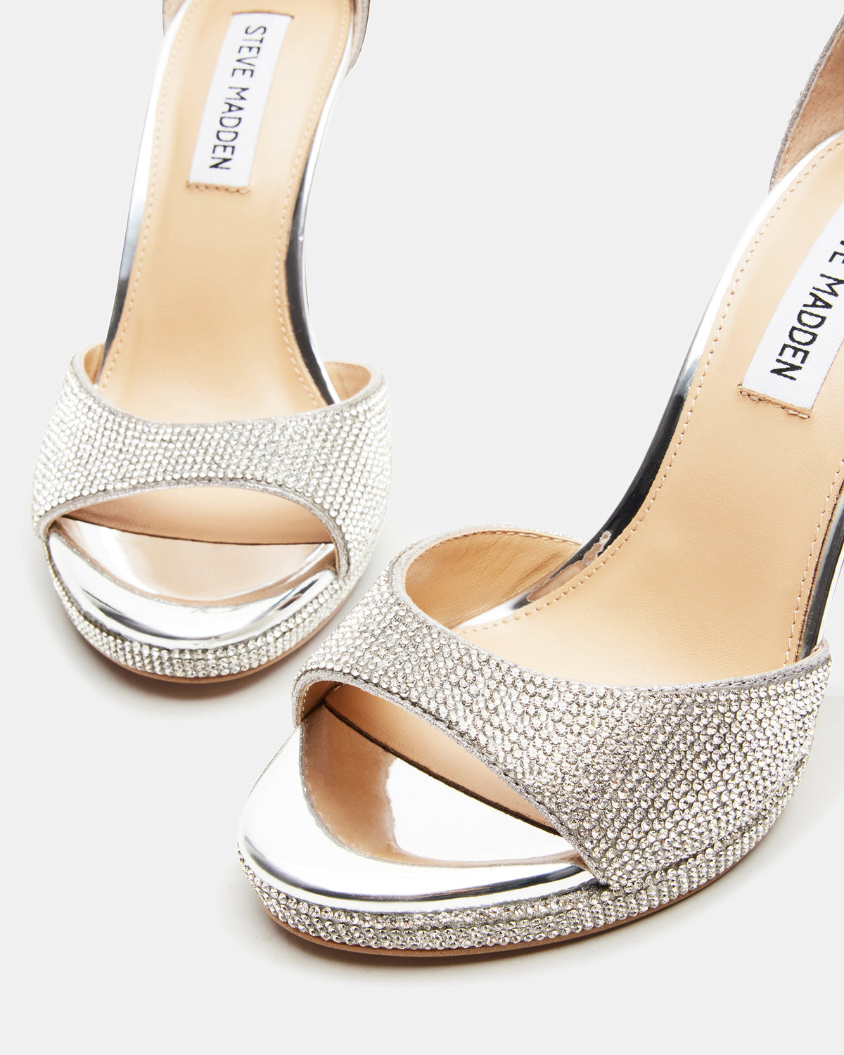 WILEY Silver Rhinestones Open Toe Stiletto Heel | Women's Heels | Steve Madden near me