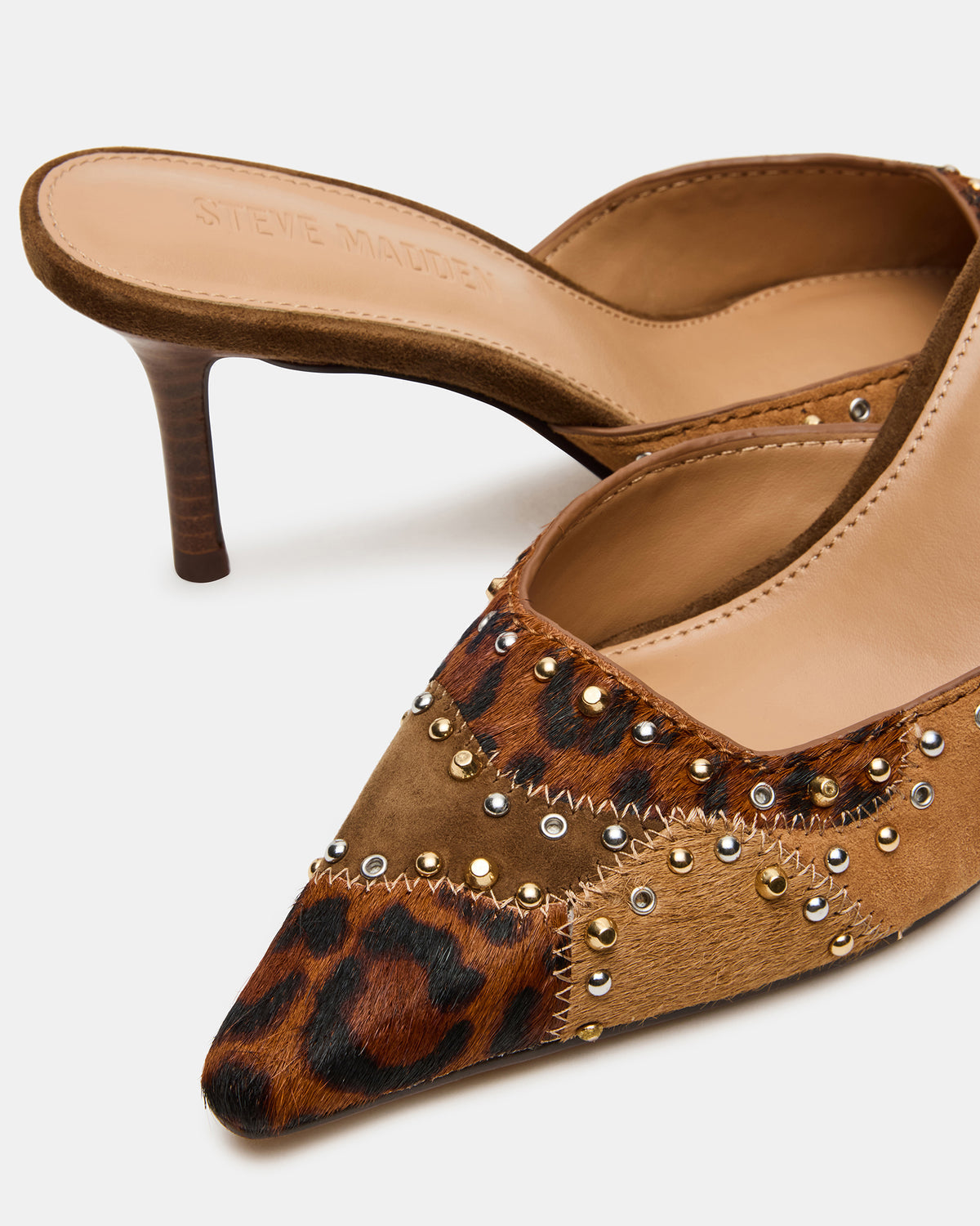 ALEXI Leopard Multi Studs Pointed-Toe Mule Women's Heel | Steve Madden for Sale