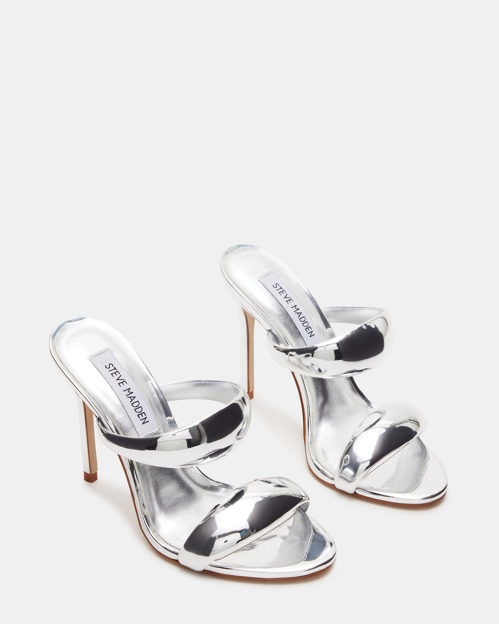 SATURN Silver Stiletto Mule Women's Heel | Steve Madden outlet