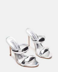 SATURN Silver Stiletto Mule Women's Heel | Steve Madden outlet
