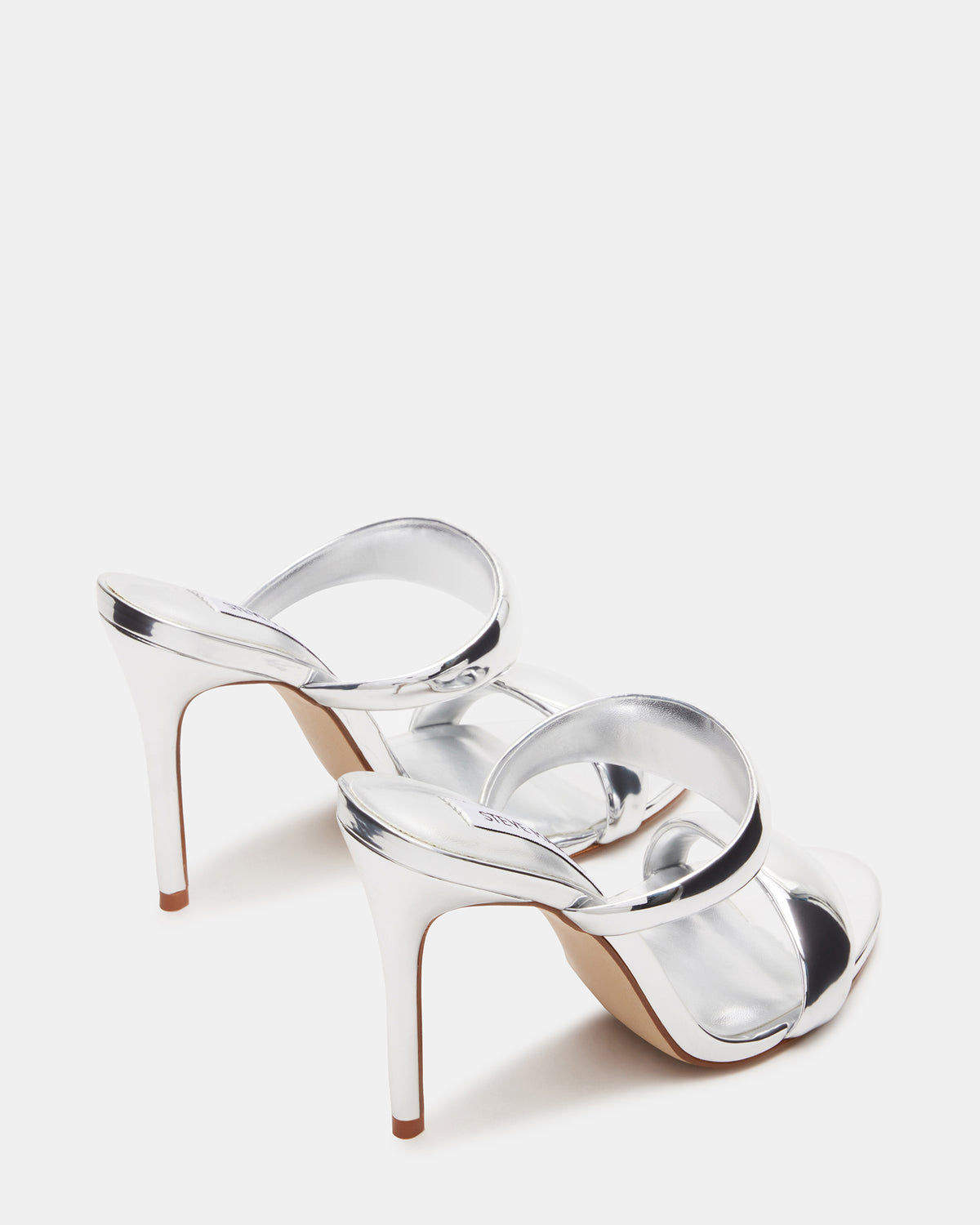 SATURN Silver Stiletto Mule Women's Heel | Steve Madden outlet