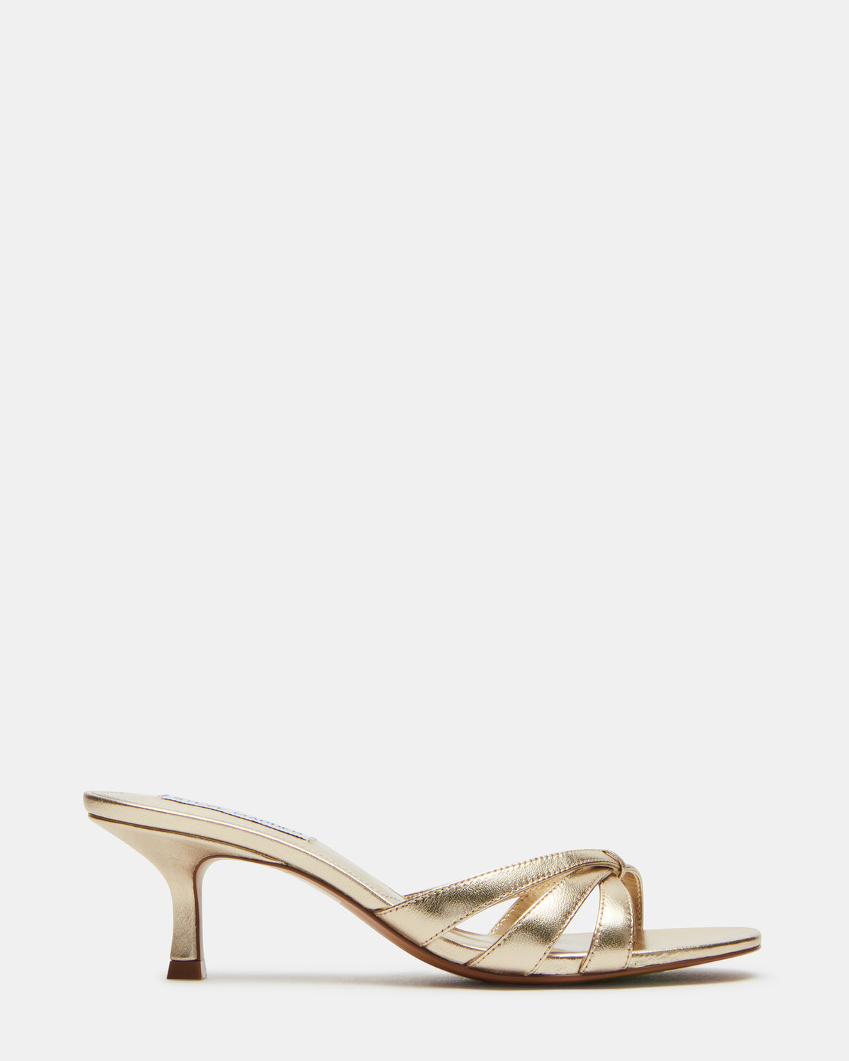 CARY Gold Leather Square-Toe Strappy Mule Women's Heel | Steve Madden on Sale