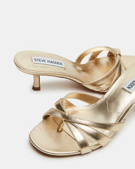 CARY Gold Leather Square-Toe Strappy Mule Women's Heel | Steve Madden on Sale