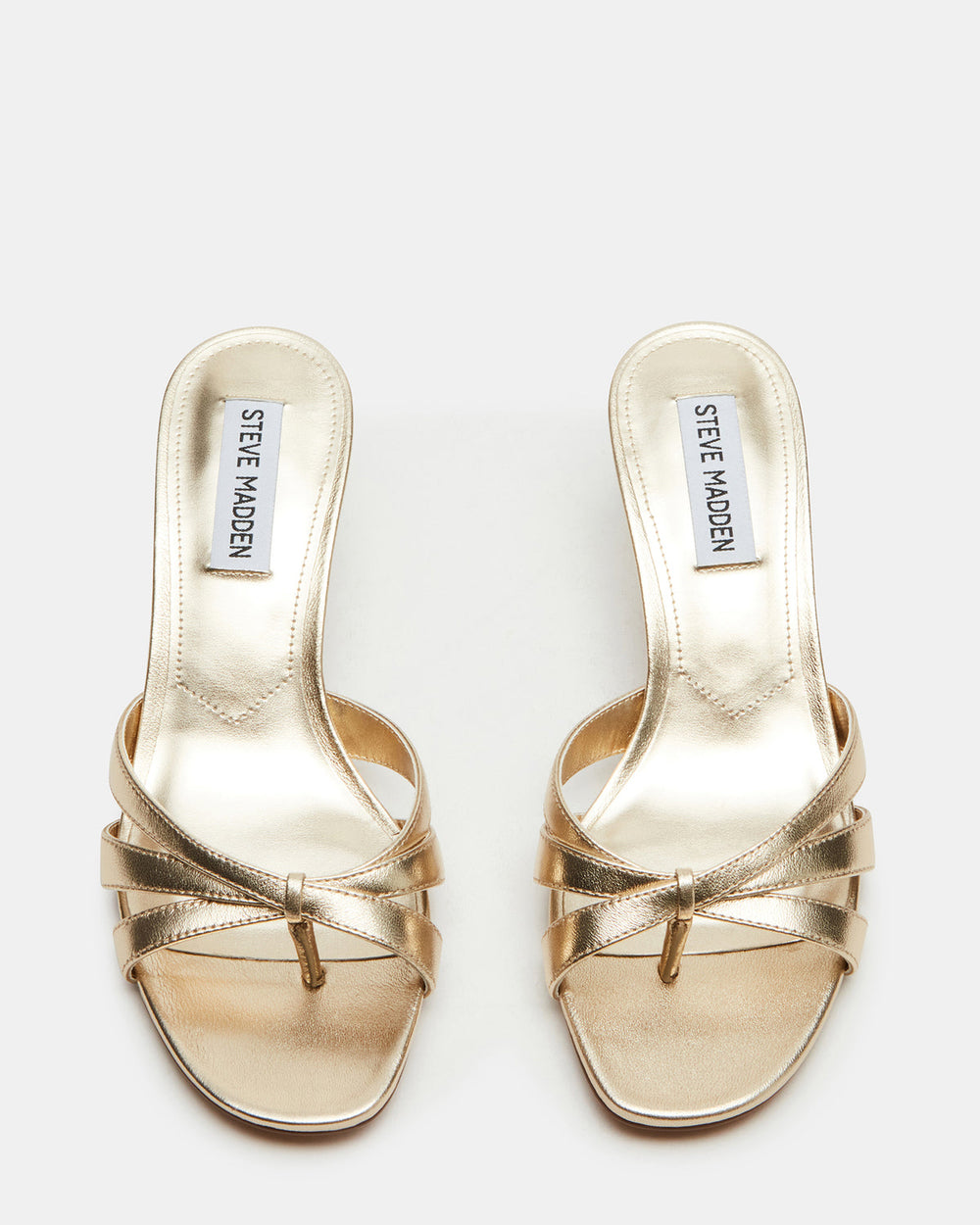 CARY Gold Leather Square-Toe Strappy Mule Women's Heel | Steve Madden on Sale