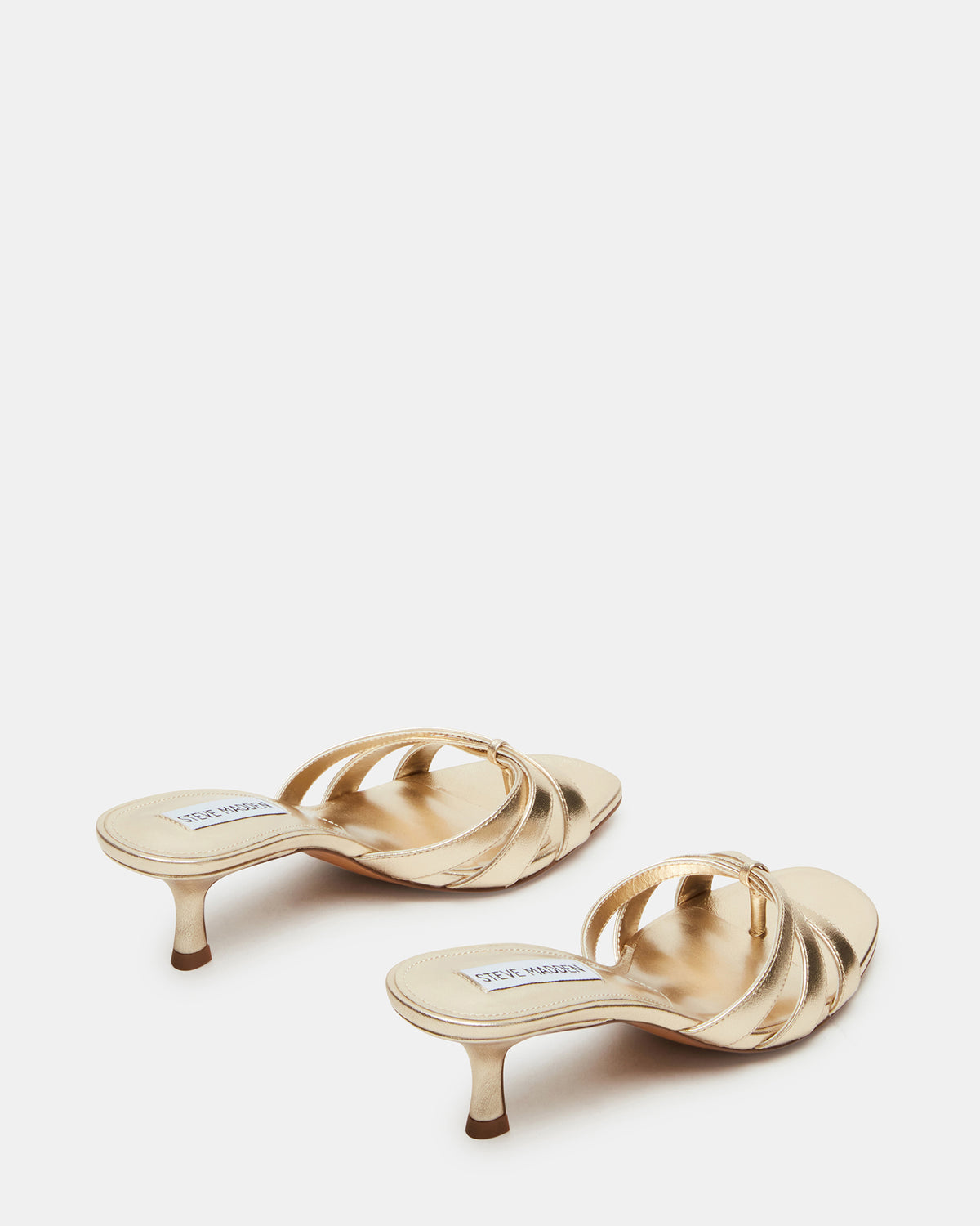 CARY Gold Leather Square-Toe Strappy Mule Women's Heel | Steve Madden on Sale