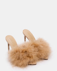 ASHBEY Tan Multi Pointed-Toe Feather Mule Stiletto Women's Heel | Steve Madden discount