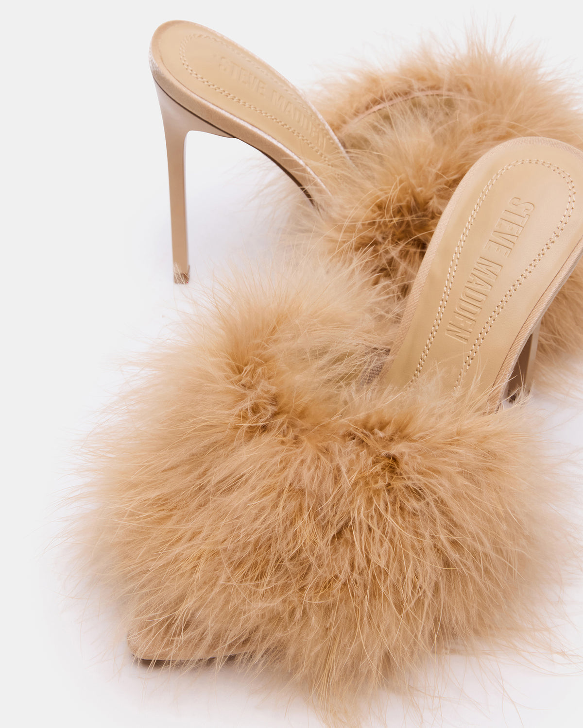 ASHBEY Tan Multi Pointed-Toe Feather Mule Stiletto Women's Heel | Steve Madden discount