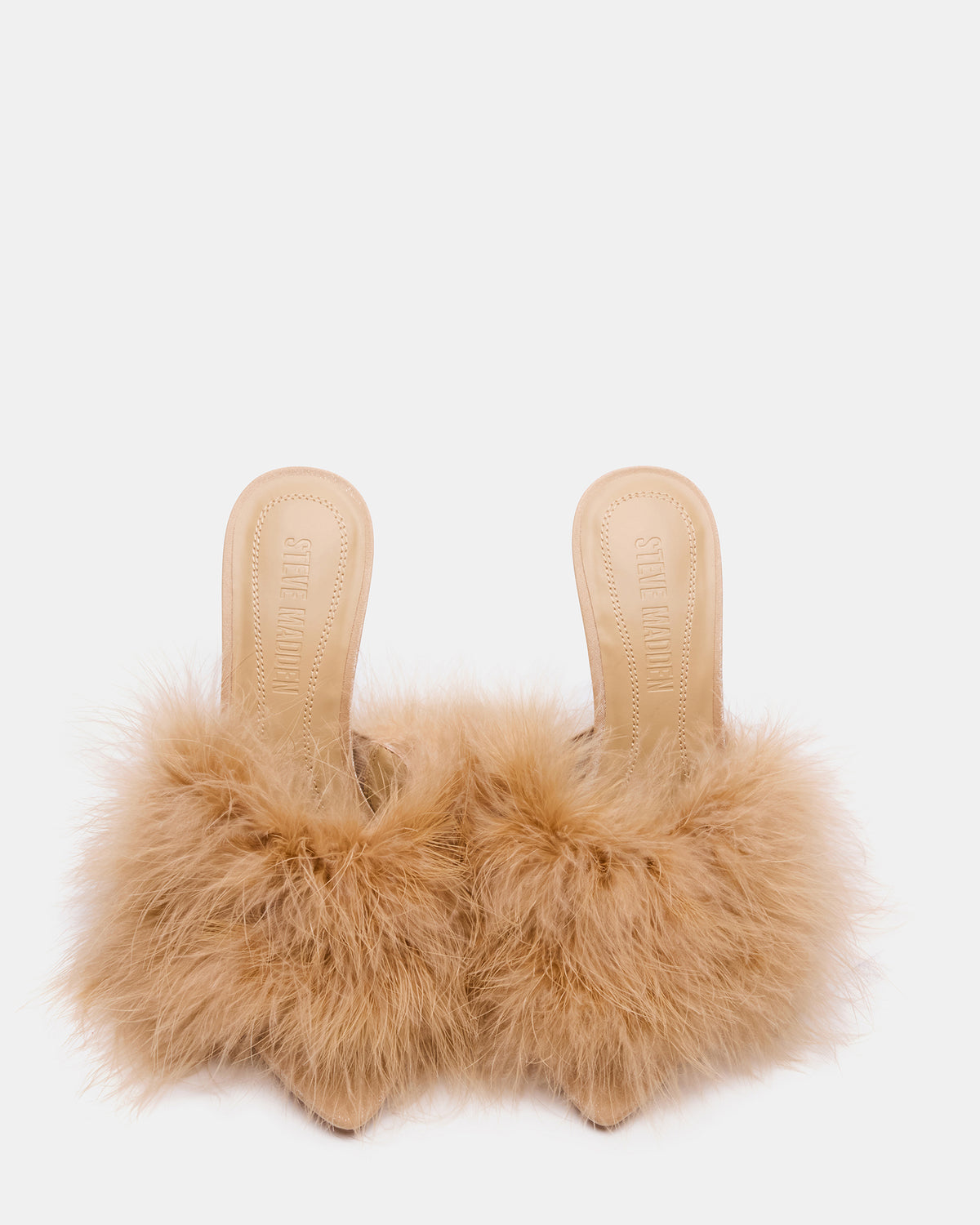 ASHBEY Tan Multi Pointed-Toe Feather Mule Stiletto Women's Heel | Steve Madden discount