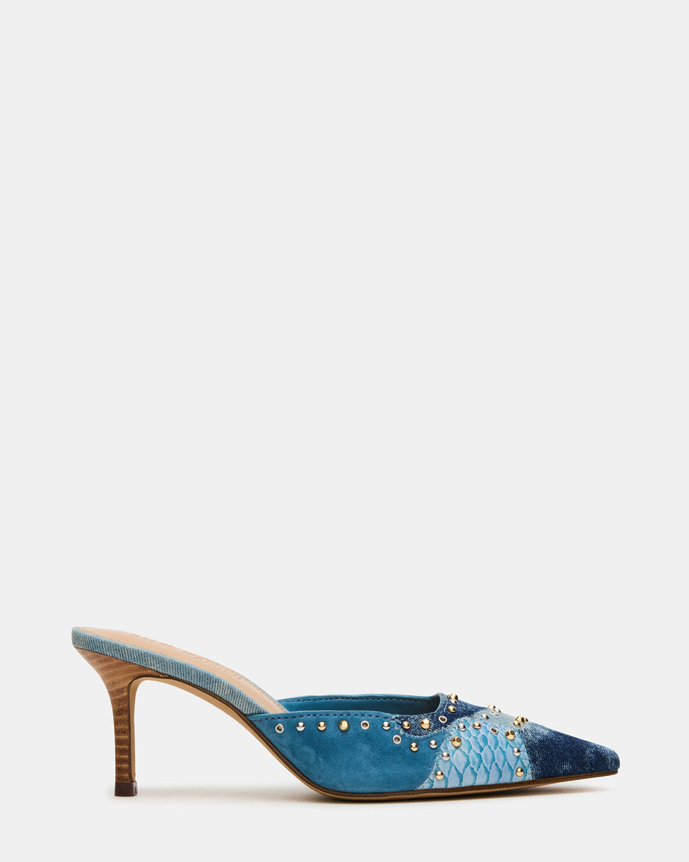 ALEXI Denim Multi Studs Pointed-Toe Mule Women's Heel | Steve Madden online
