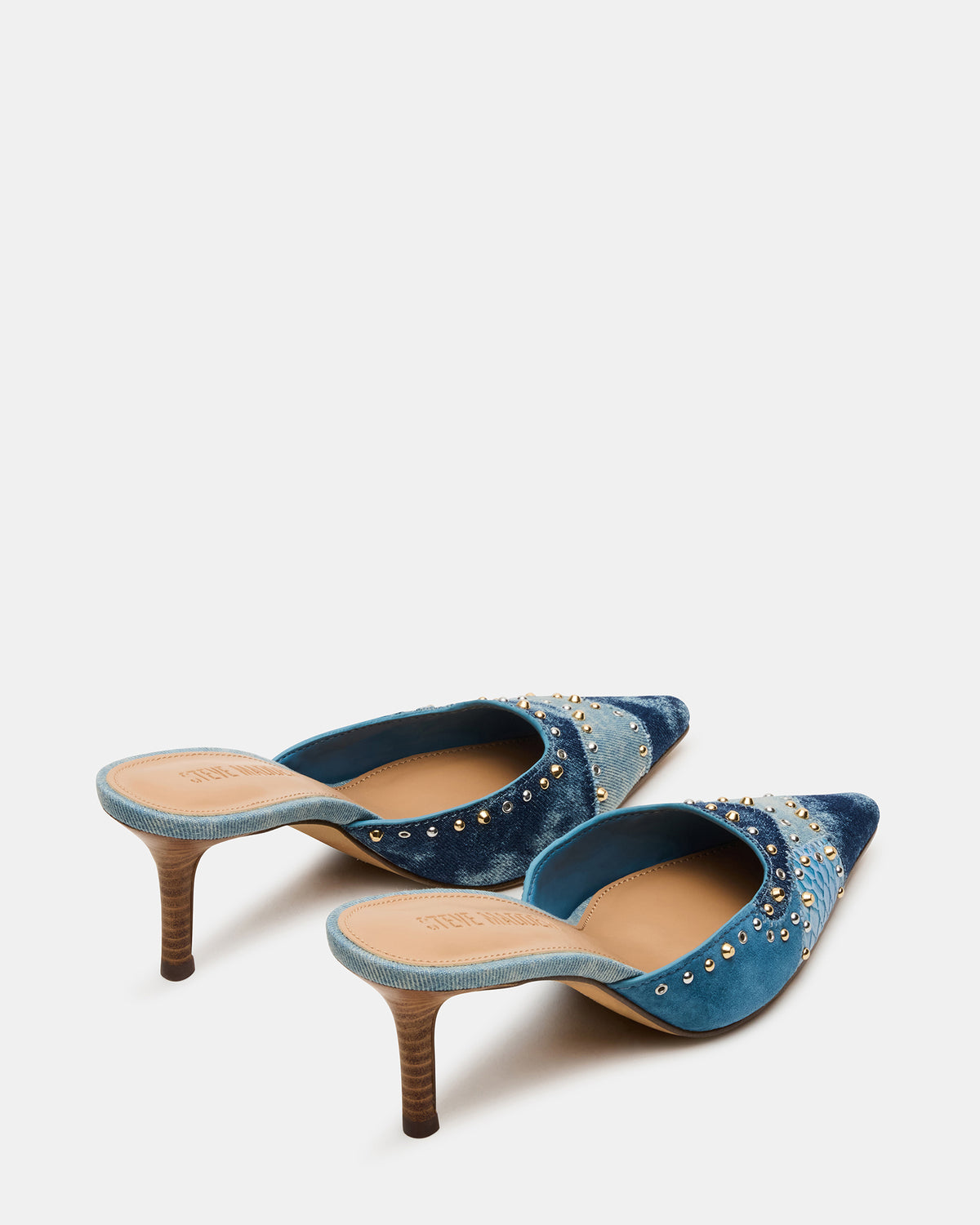 ALEXI Denim Multi Studs Pointed-Toe Mule Women's Heel | Steve Madden online