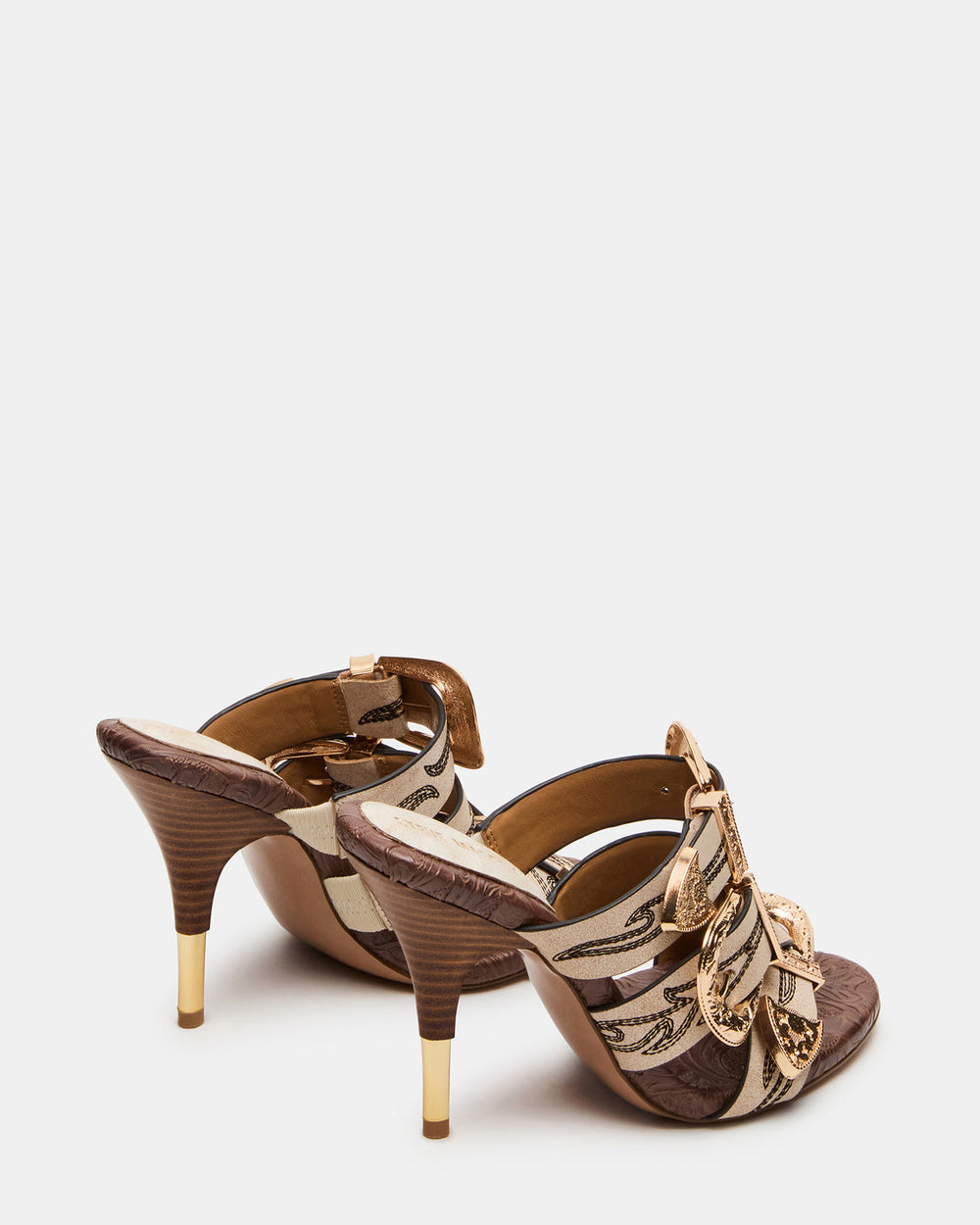 FARRA White Distressed Western-Inspired Stiletto Buckle Mule Women's Heel | Steve Madden outlet