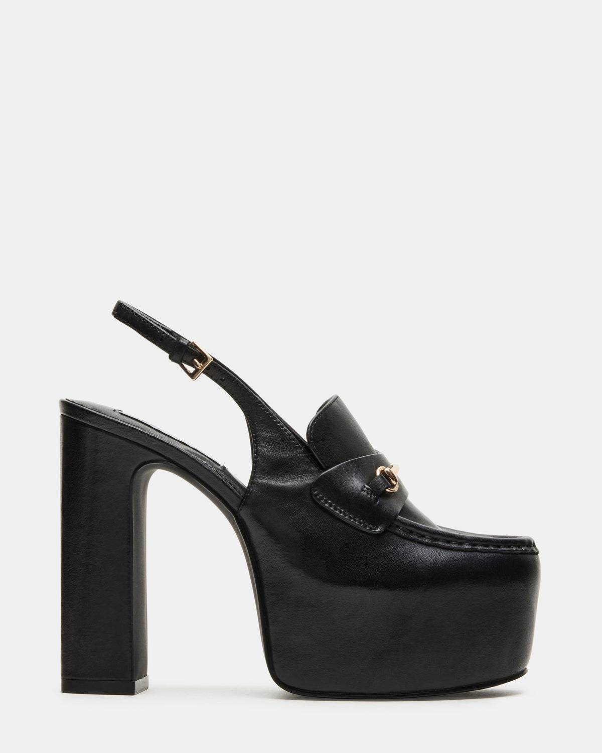 QUINN Black Leather Platform Slingback Heel | Women's Heels | Steve Madden on Sale