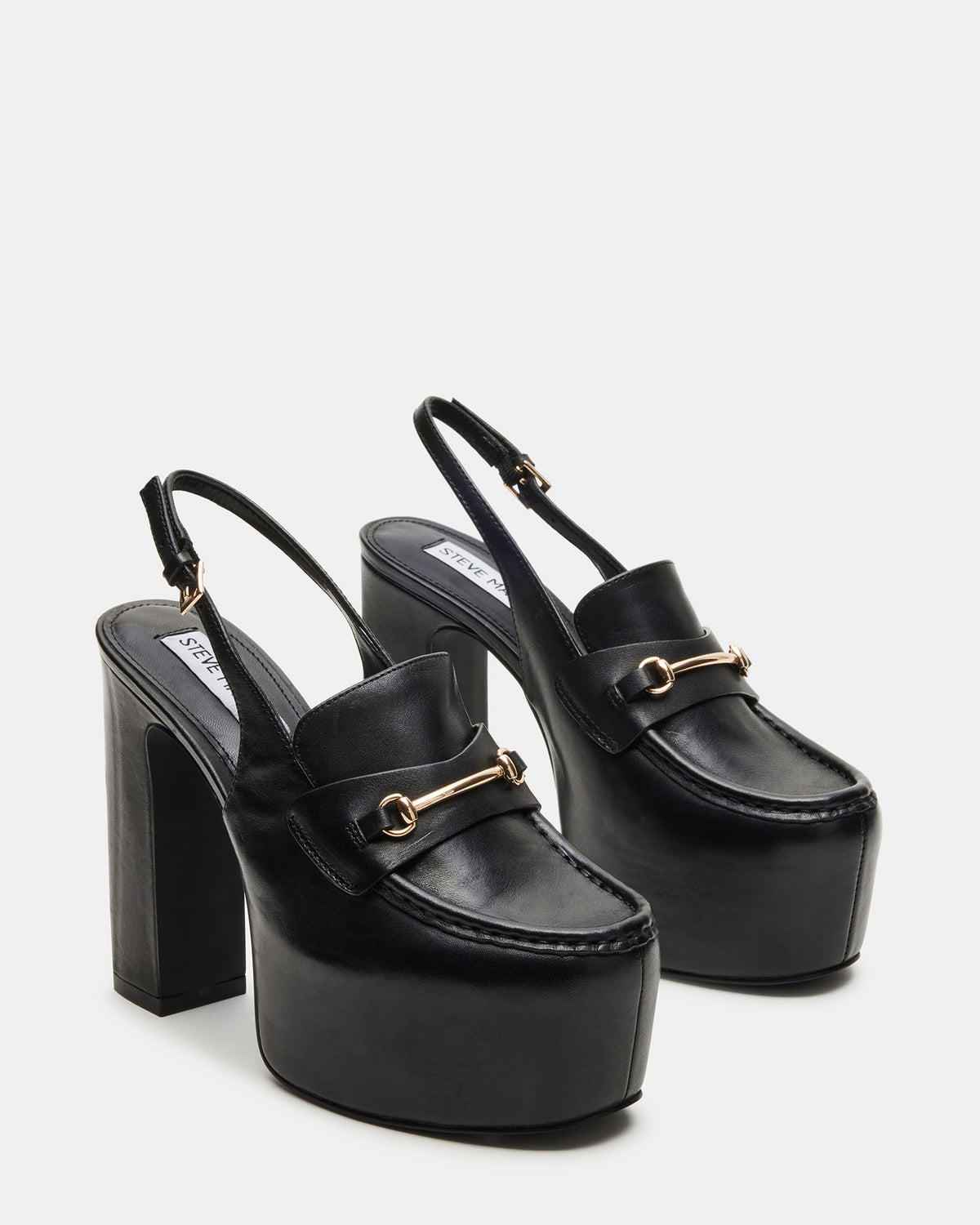 QUINN Black Leather Platform Slingback Heel | Women's Heels | Steve Madden on Sale