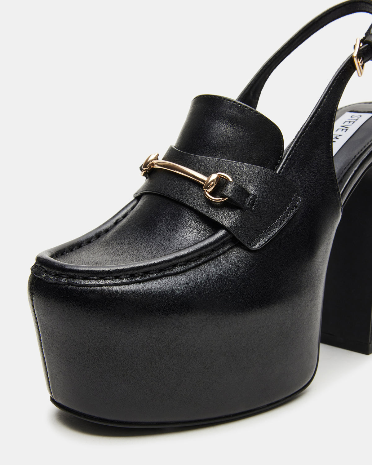 QUINN Black Leather Platform Slingback Heel | Women's Heels | Steve Madden on Sale