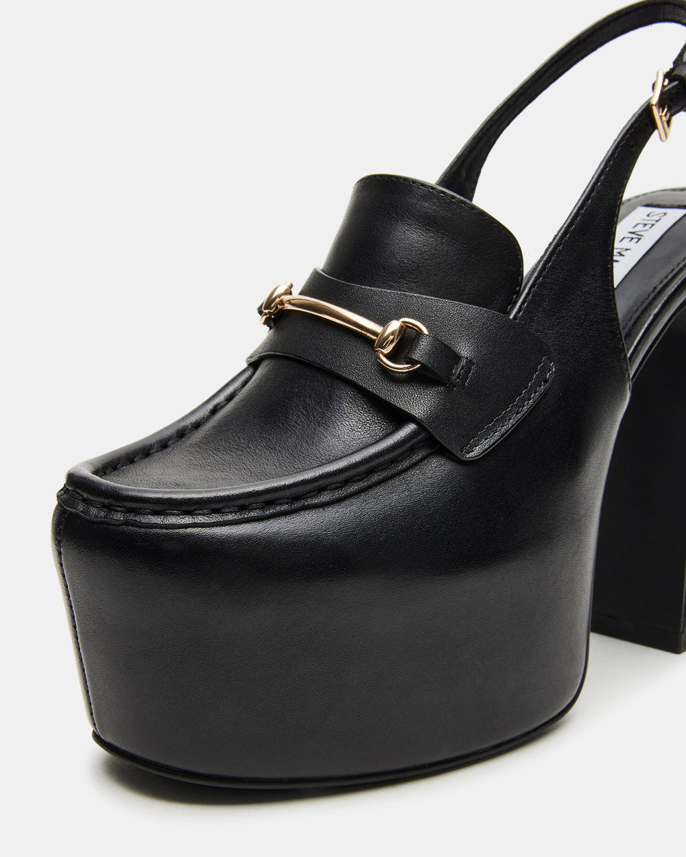 QUINN Black Leather Platform Slingback Heel | Women's Heels | Steve Madden on Sale