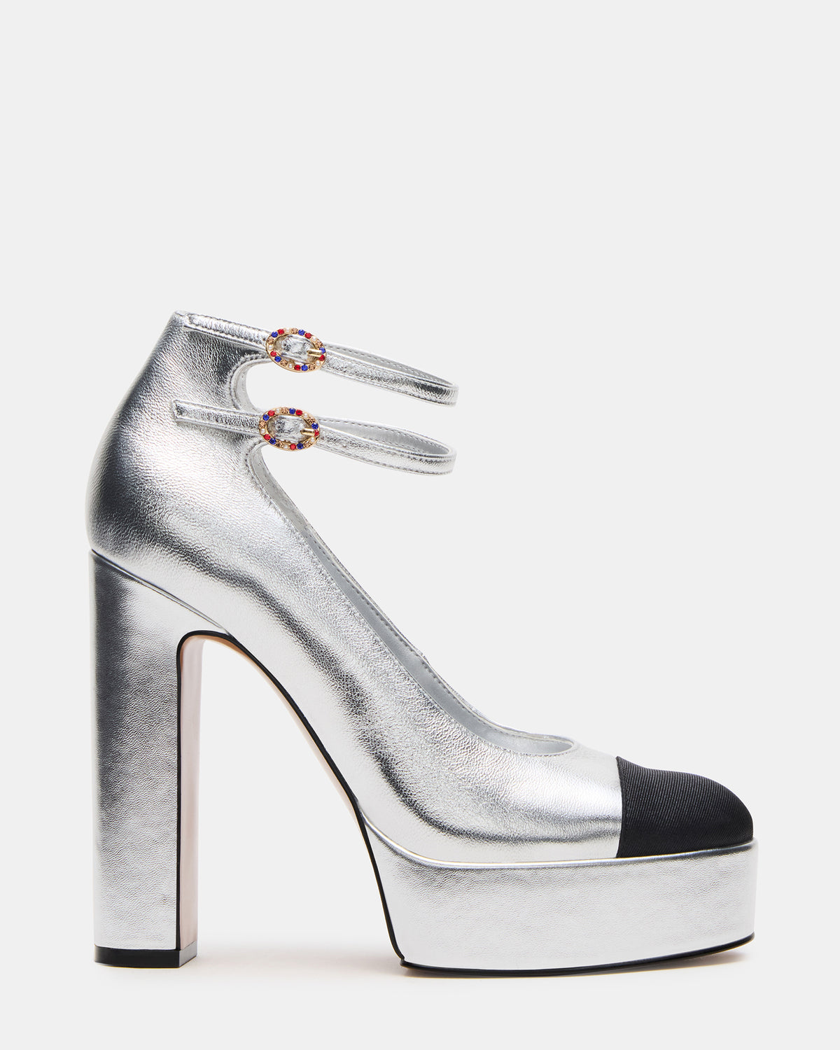 PEYTON Silver Leather Block Heel Platform Women's Heel | Steve Madden online