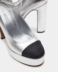 PEYTON Silver Leather Block Heel Platform Women's Heel | Steve Madden online