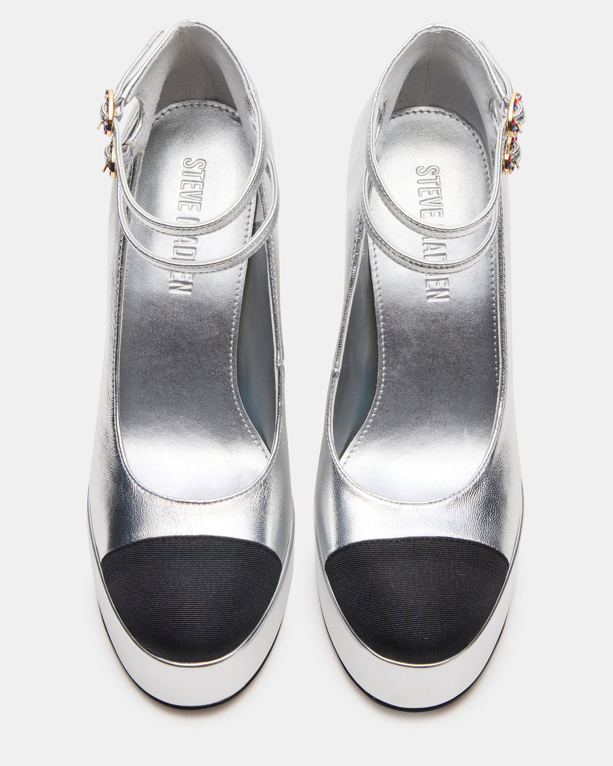 PEYTON Silver Leather Block Heel Platform Women's Heel | Steve Madden online