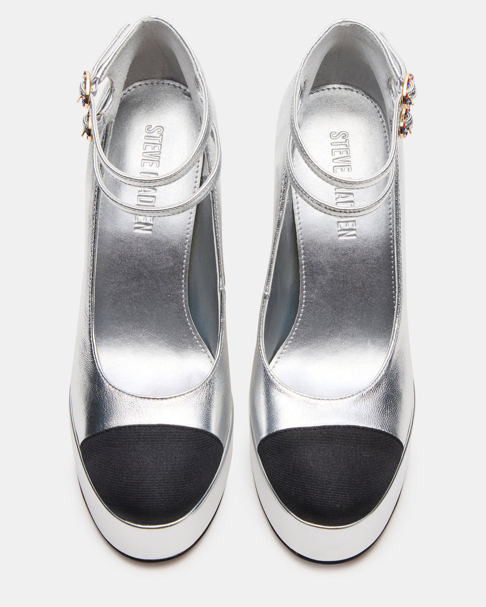 PEYTON Silver Leather Block Heel Platform Women's Heel | Steve Madden online